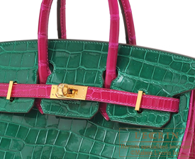 Hermes　Birkin bag 25　Vert emeraude/Rose scheherazade　Niloticus Crocodile skin　Gold hardware