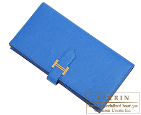 Hermes　Bearn Soufflet　Blue zellige　Epsom leather　Gold hardware