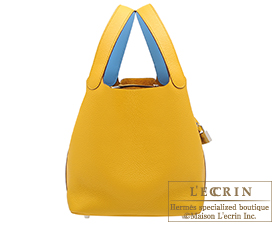 Hermes　Picotin Lock　Eclat bag MM　Jaune ambre/Celeste　Clemence leather/Swift leather　Silver hardware