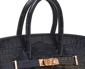 Hermes　Birkin Touch bag 25　Blue saphir/Blue marine　Novillo leather/Matt alligator crocodile skin　Rose gold hardware