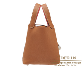 Hermes　Picotin Lock　Eclat bag PM　Gold/Rose azalee　Clemence leather/Swift leather　Silver hardware
