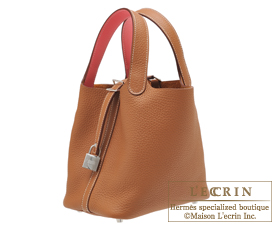Hermes　Picotin Lock　Eclat bag PM　Gold/Rose azalee　Clemence leather/Swift leather　Silver hardware