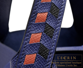 Hermes　Picotin Lock　Tressage De Cuir bag 18/PM　Blue encre/Brick/Black　Epsom leather　Silver hardware