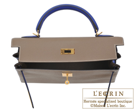 Hermes　Personal Kelly bag 32　Etoupe grey/Blue electric　Epsom leather　Gold hardware