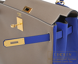 Hermes　Personal Kelly bag 32　Etoupe grey/Blue electric　Epsom leather　Gold hardware