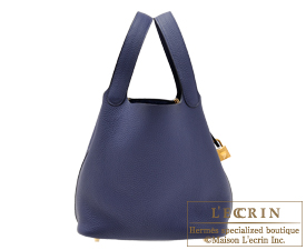 Hermes　Picotin Lock bag 22/MM　Blue encre　Clemence leather　Gold hardware