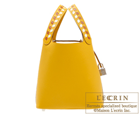 Hermes　Picotin Lock　Tressage De Cuir bag 18/PM　Jaune ambre/Brique/White　Epsom leather　Silver hardware
