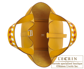 Hermes Picotin Lock Tressage De Cuir bag PM Jaune ambre/ Brique/White Epsom  leather Silver hardware