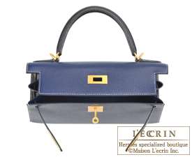 Hermes　Kelly bag 28　Sellier　Blue saphir/Black　Epsom leather　Matt gold hardware