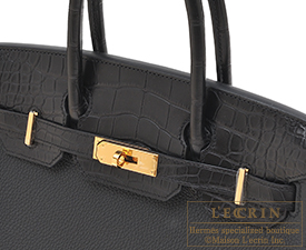Hermes　Birkin Touch bag 30　Black　Togo leather/Matt alligator crocodile skin　Gold hardware