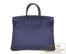 Hermes　Birkin Touch bag 25　Blue encre　Togo leather/Niloticus crocodile skin　Silver hardware