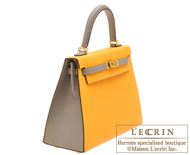 Hermes　Personal Kelly bag 25　Jaune d'or/Gris asphalt　Epsom leather　Matt gold hardware