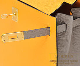 Hermes　Personal Kelly bag 25　Jaune d'or/Gris asphalt　Epsom leather　Matt gold hardware