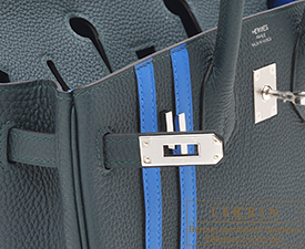 Hermes　Birkin Officier 25　Vert cypres/Blue zellige　Togo leather/Swift leather　Silver hardware