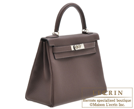 Hermes　Kelly bag 28　Chocolat　Togo leather　Silver hardware