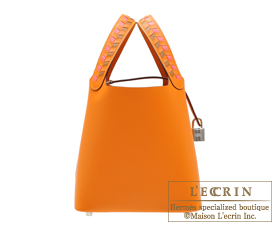 Hermes　Picotin Lock　Tressage De Cuir bag 18/PM　Apricot/Rose azalee/Gold　Epsom leather　Silver hardware