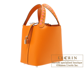 Hermes　Picotin Lock　Tressage De Cuir bag PM　Apricot/Rose azalee/Gold　Epsom leather　Silver hardware