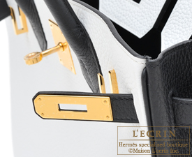 Hermes　Birkin bag 30　White/Black　Clemence leather　Gold hardware