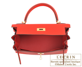 Hermes　Kelly bag 28　Rouge coeur　Togo leather　Gold hardware