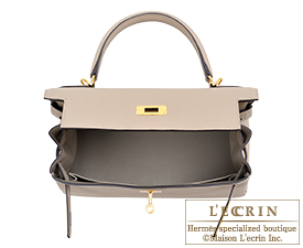 Hermes　Kelly bag 28　Gris tourterelle　Togo leather　Gold hardware