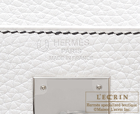 Hermes　Kelly bag 28　White/Black　Clemence leather　Silver hardware