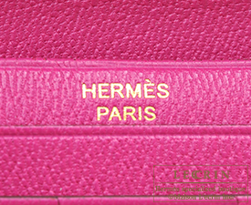 Hermes　Bearn Soufflet　Rose scheherazade　Alligator　crocodile skin　Gold hardware