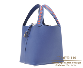 Hermes　Picotin Lock　Tressage De Cuir bag 22/MM　Blue brighton/Capucine/Blue saphir　Epsom leather　Silver hardware