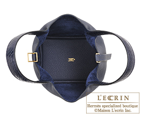 Hermes　Picotin Lock　Touch bag 18/PM　Blue nuit/Blue marine　Clemence leather/Matt alligator crocodile skin　Gold hardware