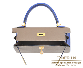 Hermes　Personal Kelly bag 25　Etoupe grey/Blue electric　Epsom leather　Matt gold hardware