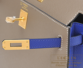 Hermes　Personal Kelly bag 25　Etoupe grey/Blue electric　Epsom leather　Matt gold hardware