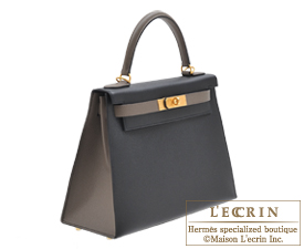 Hermes　Kelly bag 28　Black/Etain　Epsom leather　Matt gold hardware