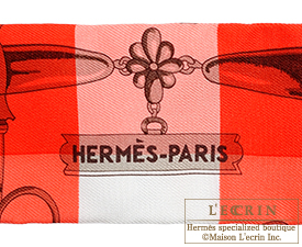 Hermes　Twilly　Mors et Gourmettes Vichy　Rouge/Blue gitane/White　Silk