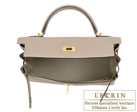 Hermes　Kelly bag 32　Gris Tourterelle　Togo leather　Gold hardware