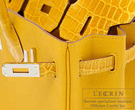 Hermes　Birkin Touch bag 25　Jaune ambre　Togo leather/Niloticus Crocodile skin　Silver hardware