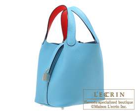 Hermes　Picotin Lock　Eclat bag PM　Blue du nord/Rouge coeur　Clemence leather/Swift leather　Silver hardware