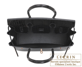 Hermes　Birkin Touch bag 30　Black　Novillo leather/Niloticus crocodile skin　Rose gold hardware