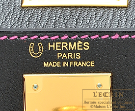 Hermes　Kelly bag 28　Black/Pearl grey　Chevre myzore goatskin　Gold hardware