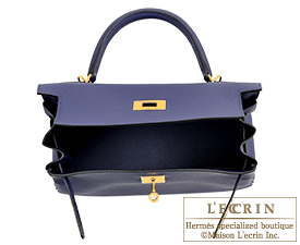 Hermes　Kelly bag 28　Blue encre　Togo leather　Gold hardware