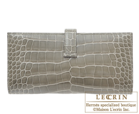Hermes　Bearn bi-fold wallet　Gris tourterelle　Alligator crocodile skin　Rose gold hardware