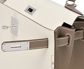 Hermes　Kelly bag 28　Craie/Etoupe grey　Epsom leather　Silver hardware