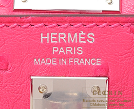 Hermes　Kelly bag 25　Rose tyrien　Ostrich leather　Silver hardware