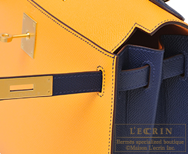 Hermes　Kelly bag 28　Jaune d'or/Blue saphir　Epsom leather　Matt gold hardware