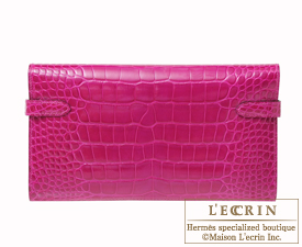 Hermes　Kelly wallet long　Rose scheherazade　Alligator crocodile skin　Gold hardware