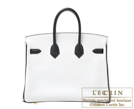 Hermes　Birkin bag 25　White/Black　Clemence leather　Champagne gold hardware