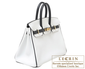 Hermes　Birkin bag 25　White/Black　Clemence leather　Champagne gold hardware