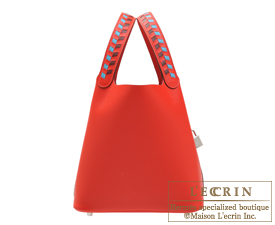 Hermes　Picotin Lock　Tressage De Cuir bag 22/MM　Rouge coeur/Blue du nord/Rouge H　Epsom leather　Silver hardware