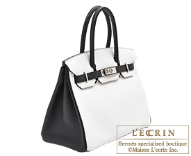 Hermes　Birkin bag 30　White/Black　Clemence leather　Silver hardware