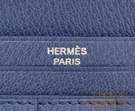 Hermes　Bearn Soufflet Verso　Blue marine/Blue brighton　Matt alligator crocodile skin　Silver hardware