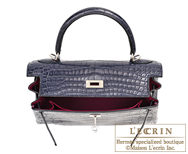 Hermes　Kelly bag 25　Blue marine/Rose purple　Matt alligator crocodile skin　Silver hardware
