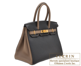 Hermes　Birkin bag 30　Black/Etoupe grey　Togo leather　Gold hardware